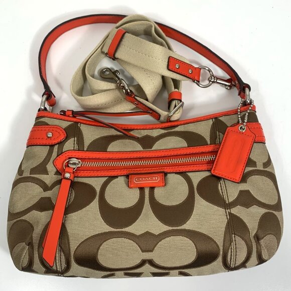 COACH Signature Canvas Orange Leather Shoulder Crossbody Bag w/ Tag F24063 EUC - Picture 16 of 16